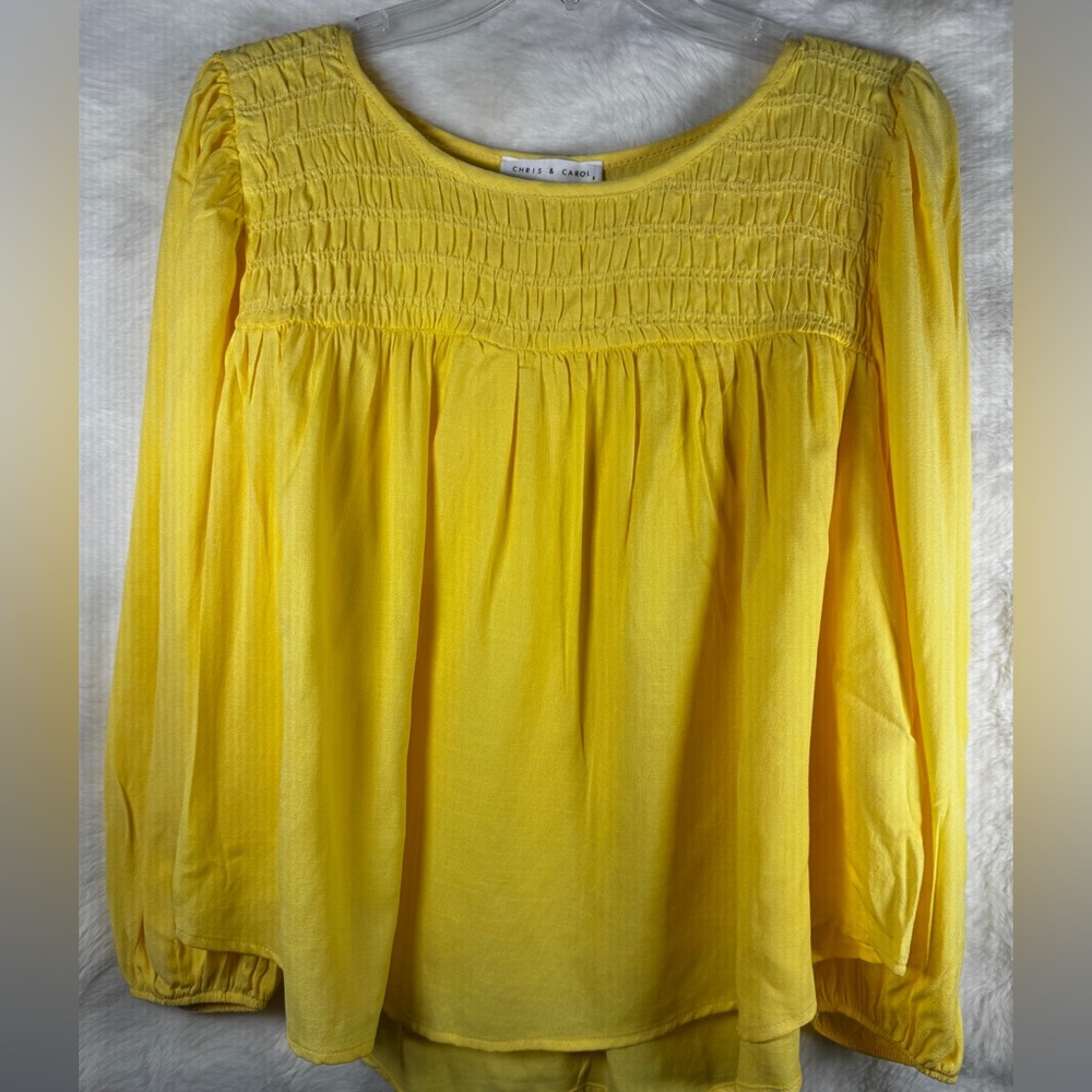 Chris & Carol Yellow Smocked Yoke Blouse